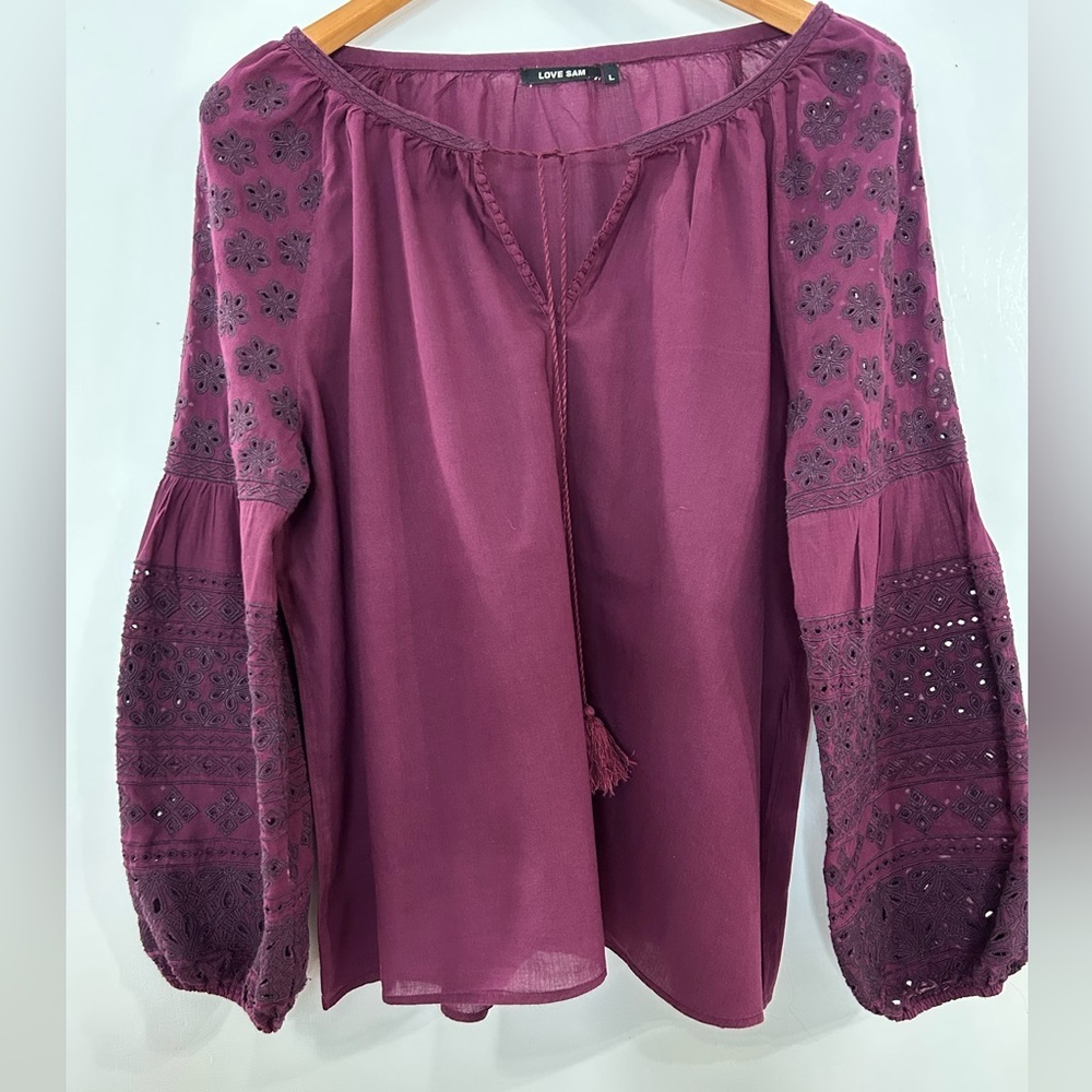 Love Sam Red Embellished Puff Sleeve Blouse